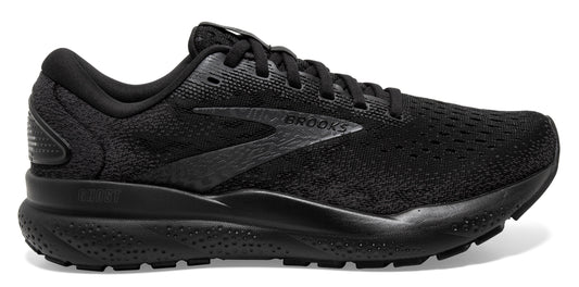 A running shoe in all black.
