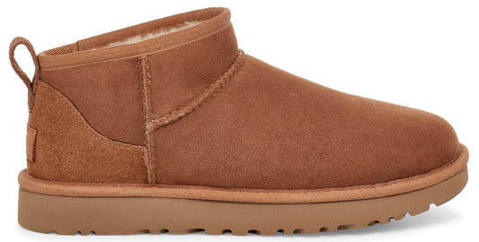 Brown suede ankle boot with a tan sole and a back pull tab.
