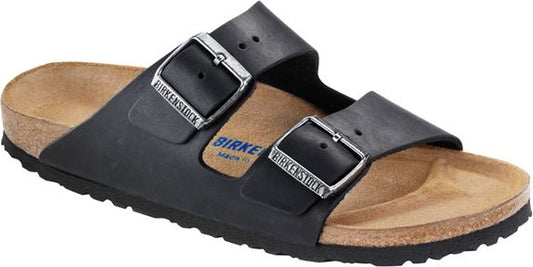 Birkenstock Sandals Arizona Soft Footbed Oiled Leather Black - Regular Fit
