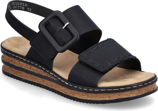 Rieker Sandals Black Wedge With Backstrap