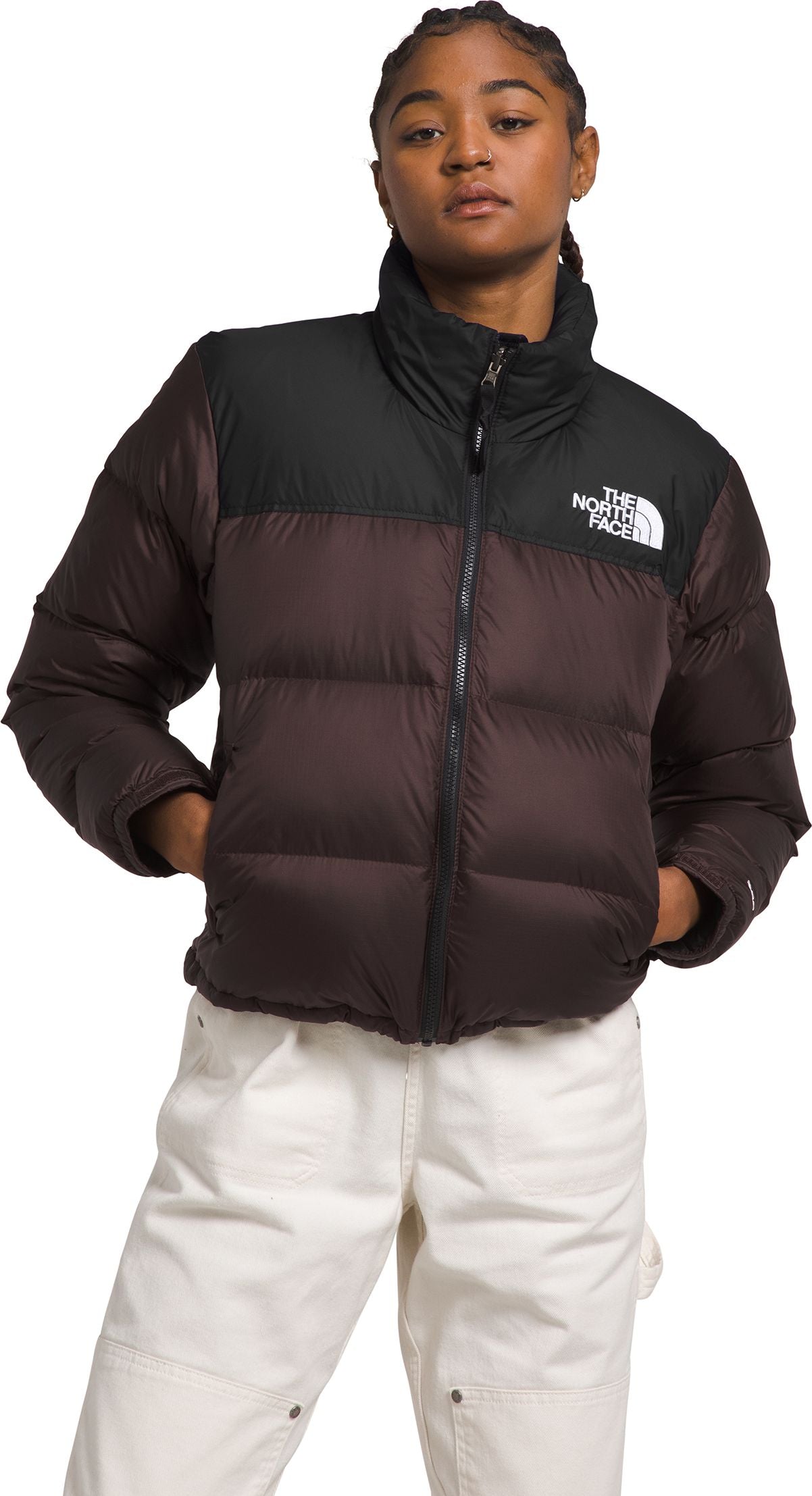 Women's 1996 Retro Nuptse Jacket Coal Brown TNF Black – Quarks Shoes