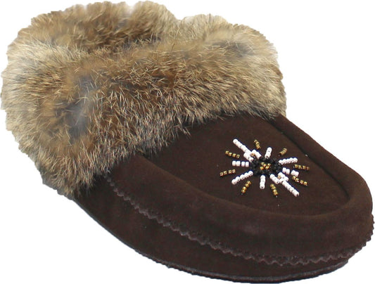 Urban Trail Slippers Beaded Mocc With Fur Trim Brown