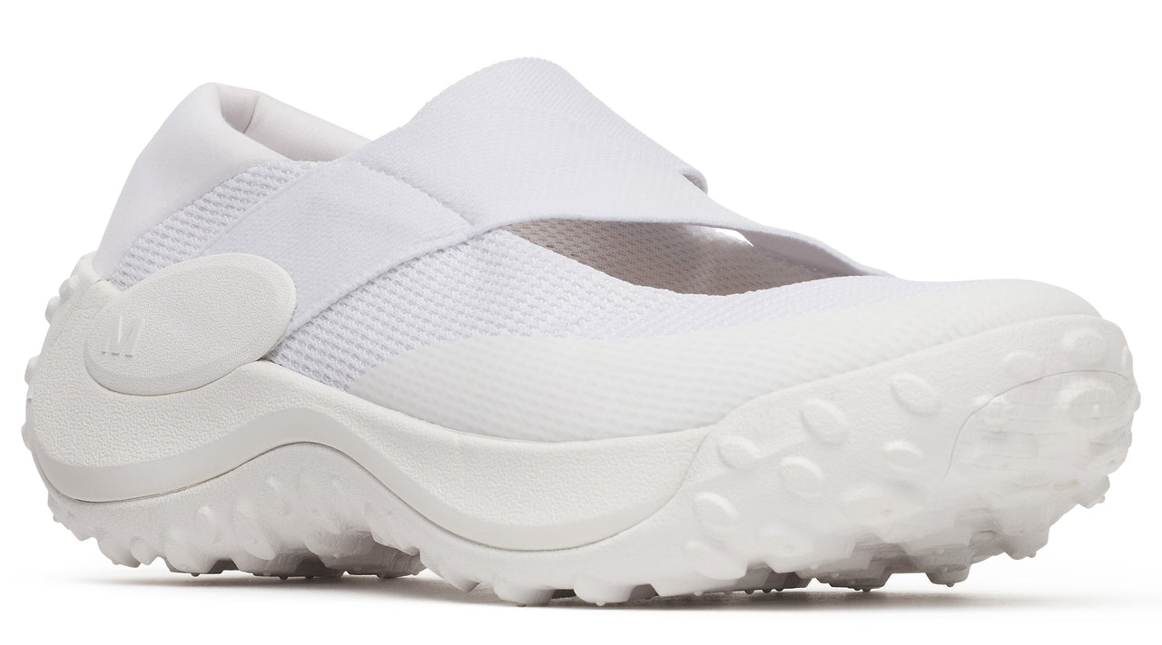 A white Mary Jane style shoe with a chunky sole.