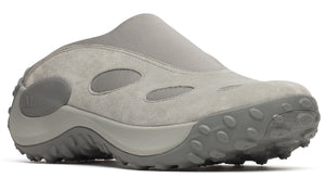 Gray slip-on clog shoe with cutouts and lug sole.