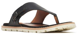 A black sandal with a buckle and a thick sole.