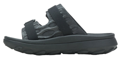 Black sandal with two straps.