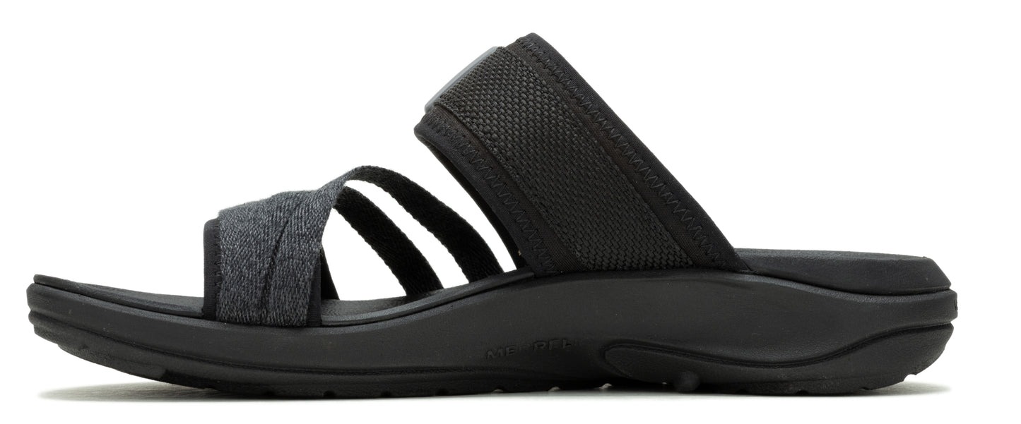 Black slide sandal with multiple straps.