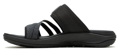 Black slide sandal with multiple straps.
