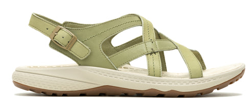 Light green sandal with adjustable ankle strap and toe thong.