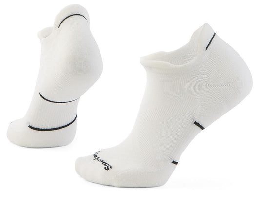 Two ankle-high white socks, each with a thin black horizontal line around the ankle.