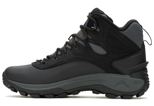 Black mid-height hiking boot with lace-up closure and rugged sole.