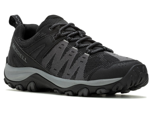 A black athletic shoe with gray accents.