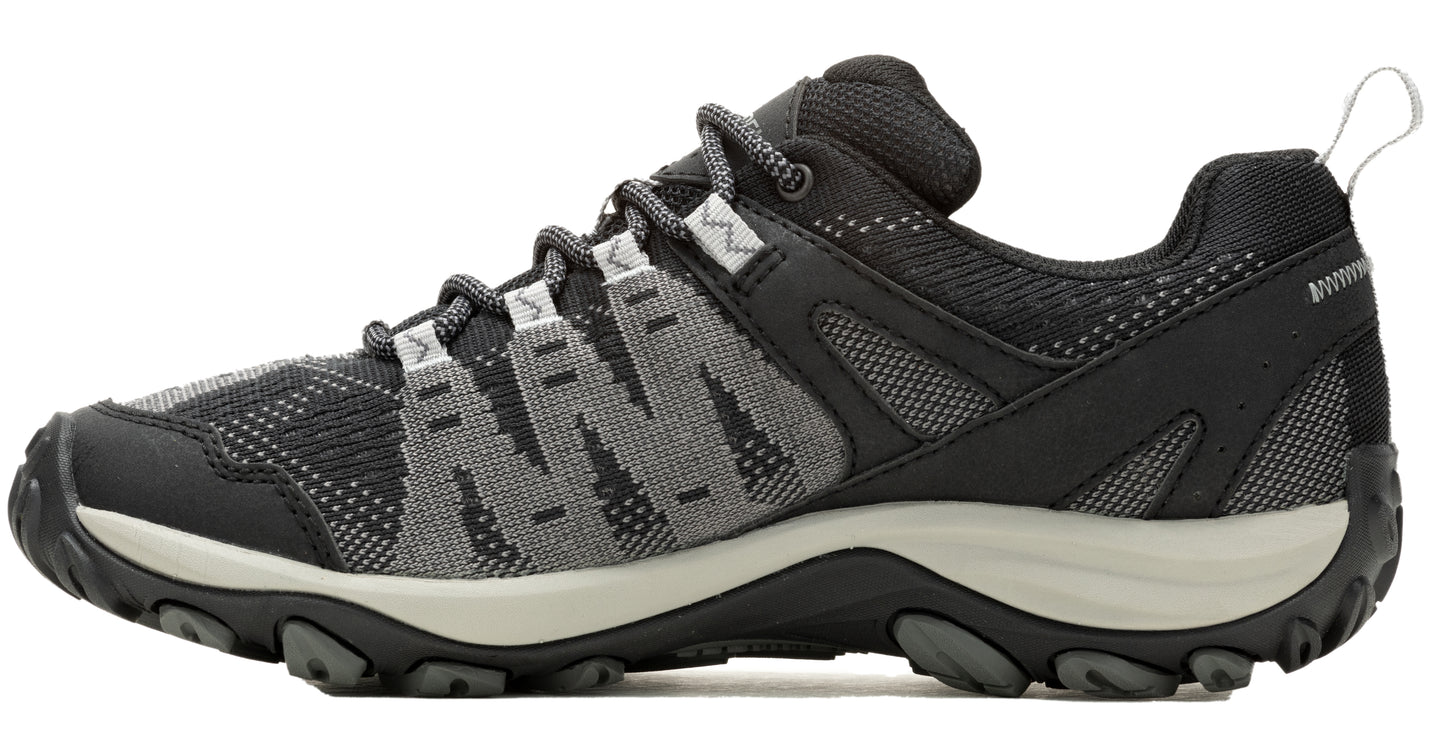 Low-cut hiking shoe with black trim, grey textile accents, and lace-up closure.