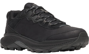 Black low-top hiking shoe with textured laces and rugged sole.