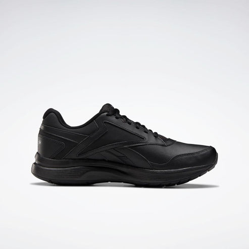 Black running shoe with a low profile and lace-up closure.
