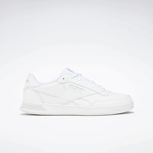 White low-top sneaker with a flat sole and lace-up closure.