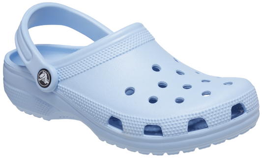 Light blue clog shoe with holes.