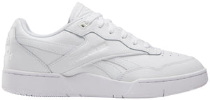 White athletic shoe with white laces and rubber sole.