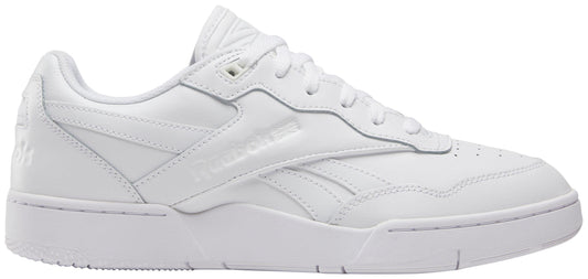 White athletic shoe with white laces and rubber sole.