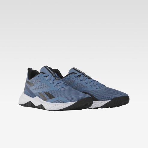 Pair of low-top athletic shoes with mesh upper in light blue, black accents, and white sole.