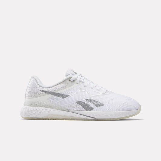 White running shoe with gray details
