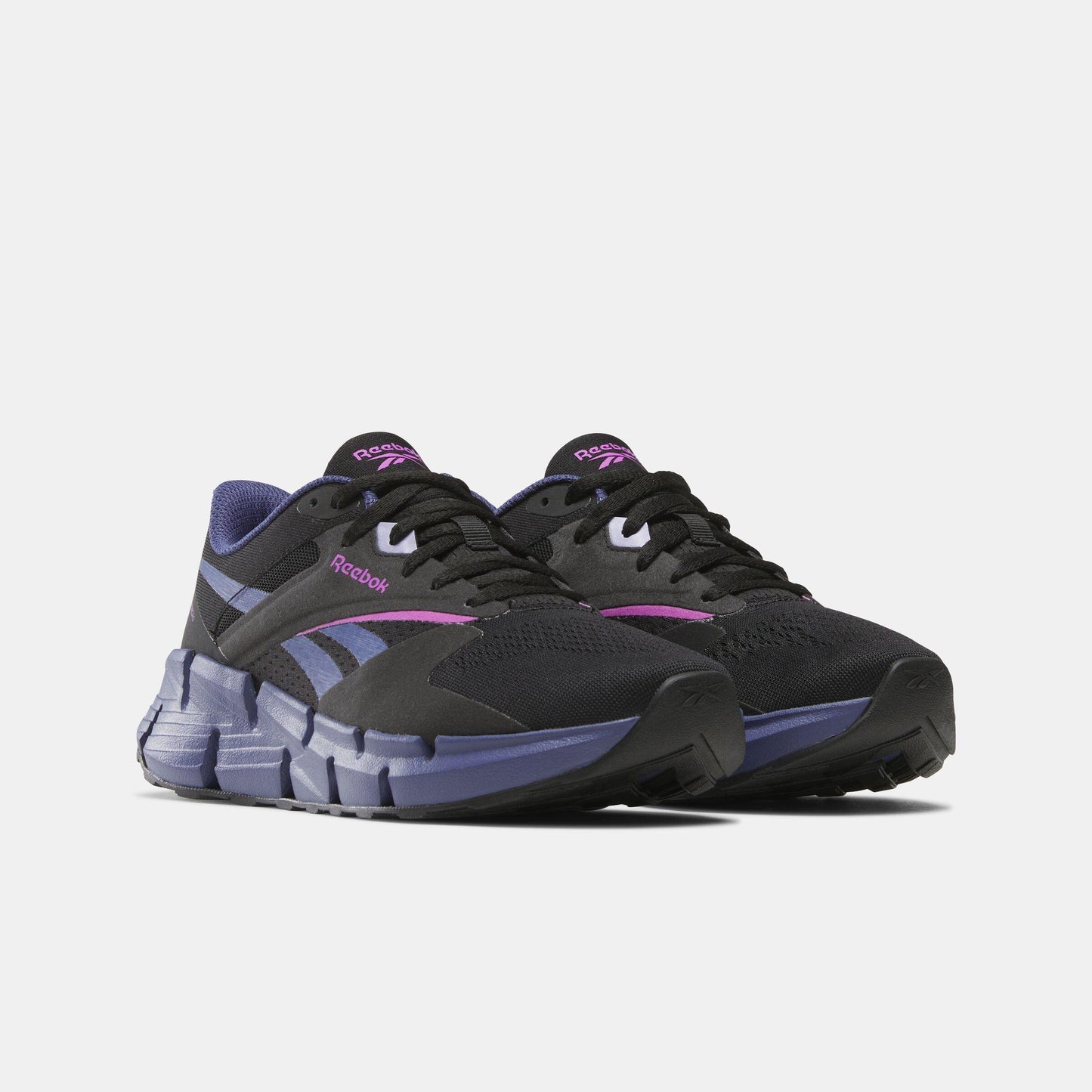 Black and purple sneakers.