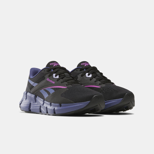 Black and purple sneakers.