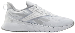 A white athletic shoe with the Reebok logo on the side.