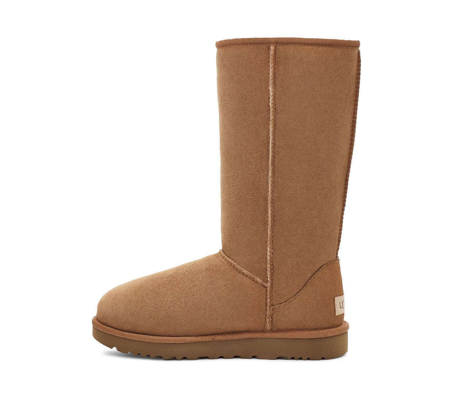 Tall chestnut colored sheepskin boot.