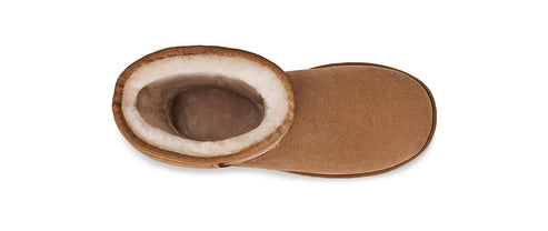 Tan, fur-lined slipper.