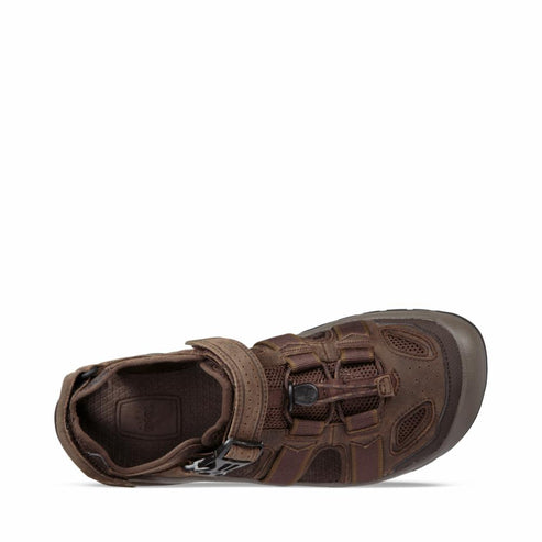 Dark brown sandal with adjustable straps and a toe cap.