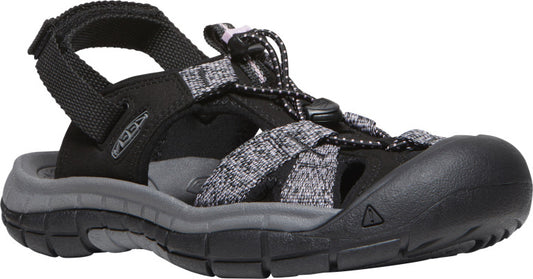 Black sandal with adjustable straps and a rubber toe cap.