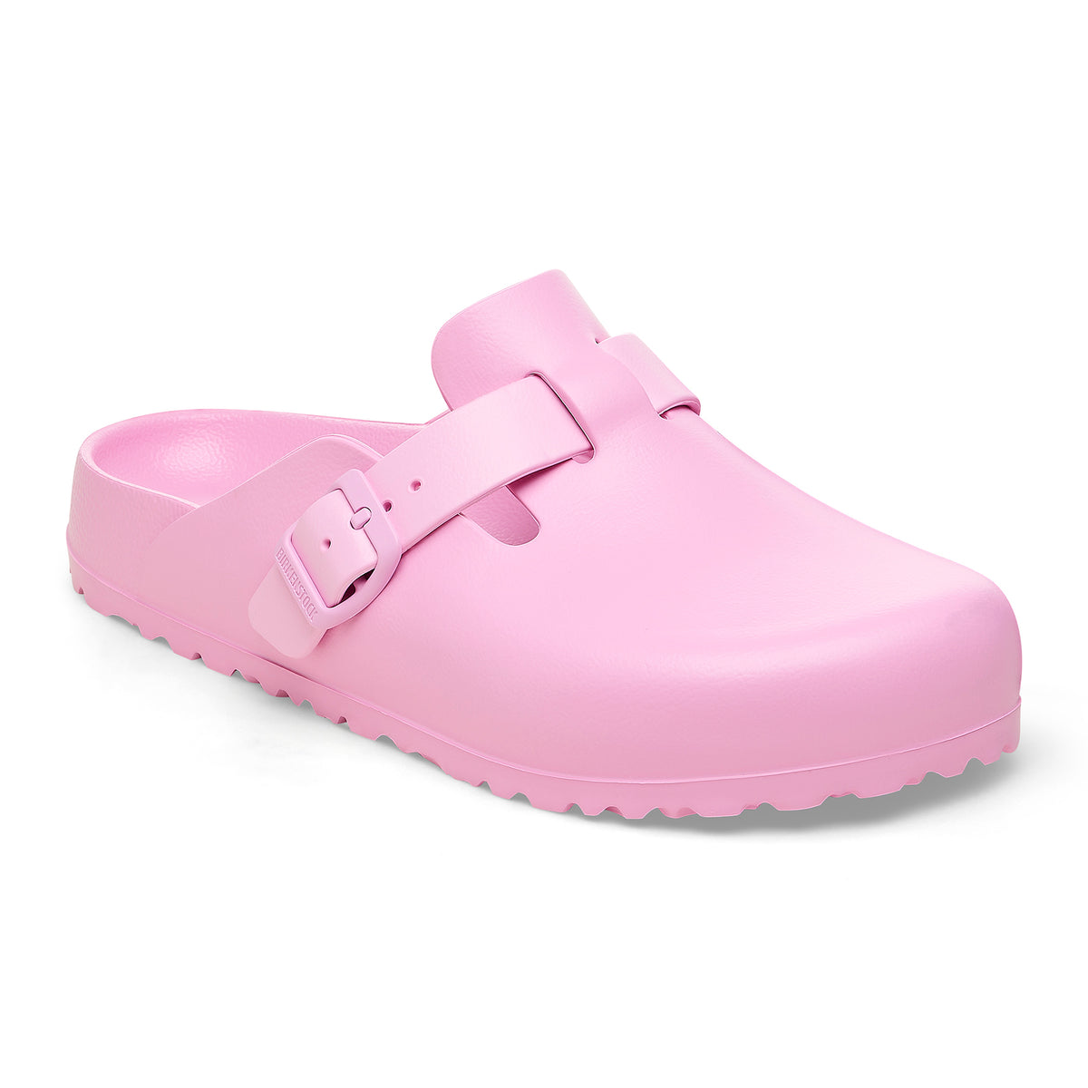 Pink clog with adjustable buckle.