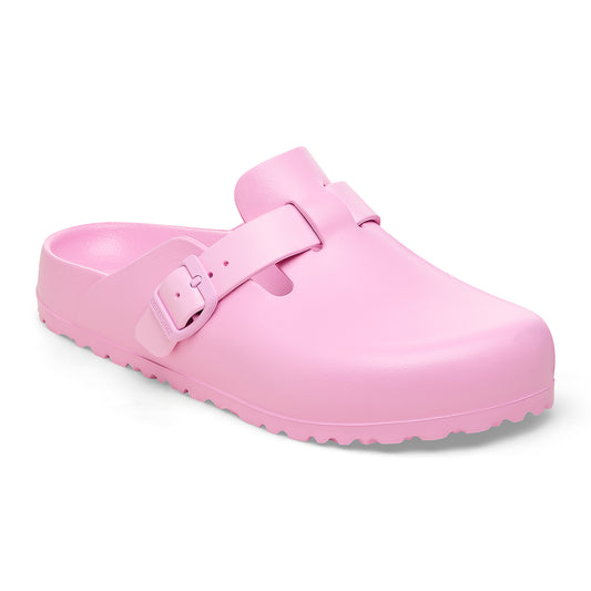 Pink clog with adjustable buckle.