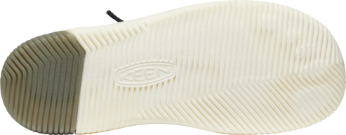 shoe sole with linear treads and a logo in the center