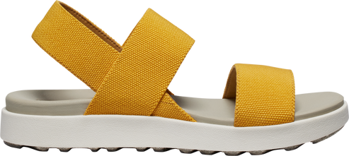 Yellow sandals with thick straps and a white and grey sole.