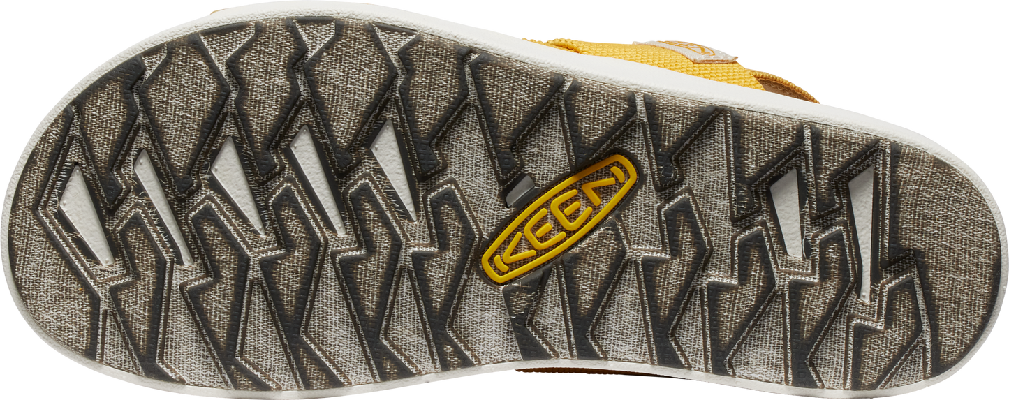 A shoe sole with geometric pattern and a 'KEEN' logo.