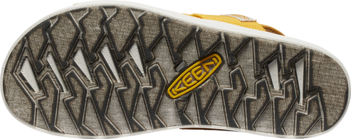 A shoe sole with geometric pattern and a 'KEEN' logo.
