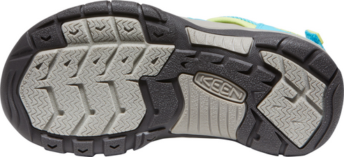 Close-up of the sole of a shoe with a dark-colored outer edge and gray, textured inner area. A Keen logo is visible.