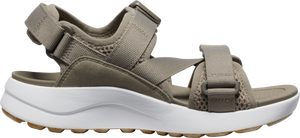 A sandal with adjustable straps and a thick white sole.