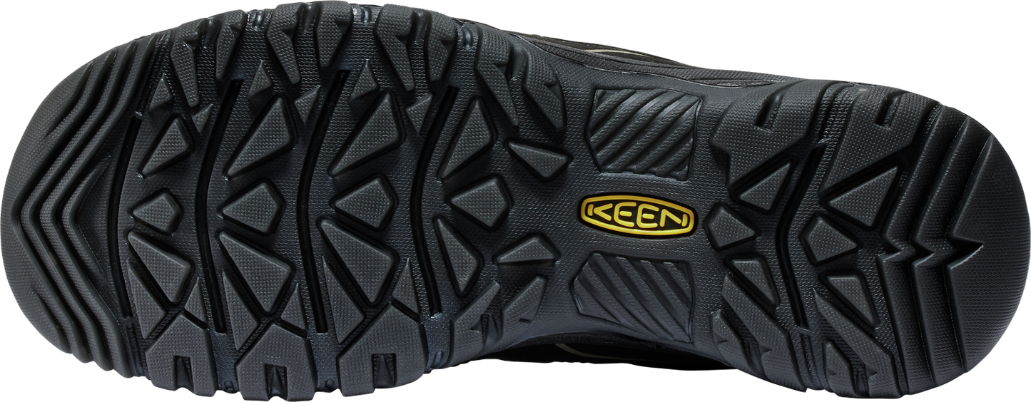 The KEEN footwear outsole is black with triangular treads.