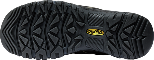 The KEEN footwear outsole is black with triangular treads.