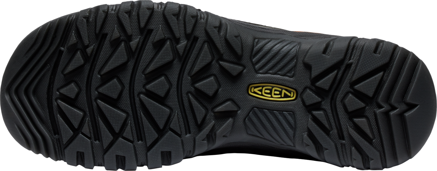 Sole of a black shoe with a Keen logo.