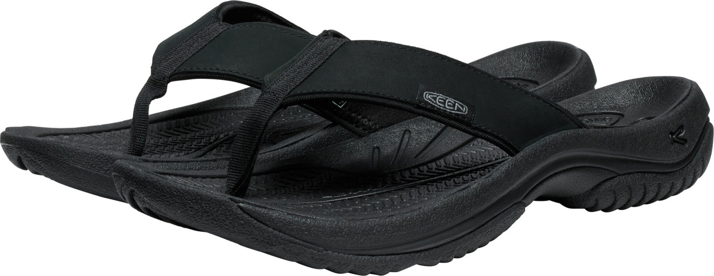 Pair of black flip-flops with toe post and thick straps.