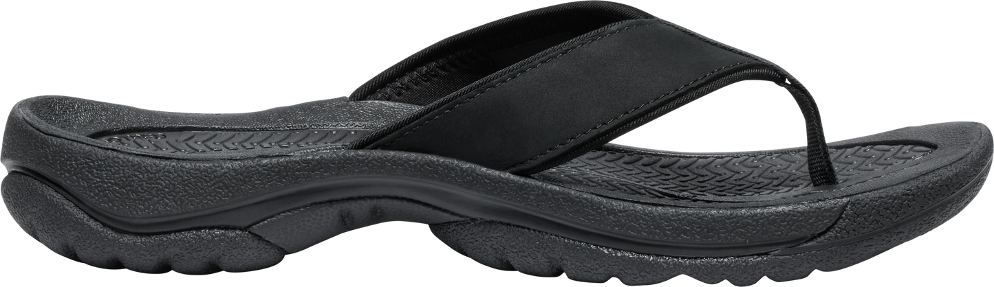 A black flip-flop with thick sole.