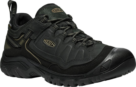 Low-cut black hiking shoe with black laces and Keen logo.