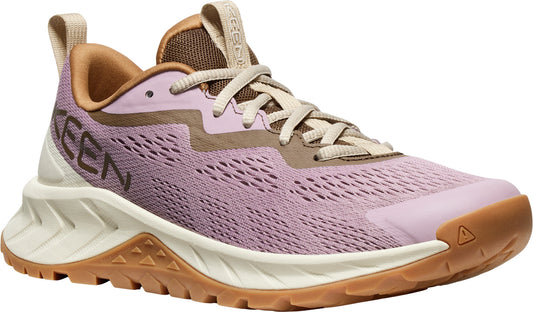 KEEN lilac trail shoe with a brown sole and heel and the KEEN brand mark near the back