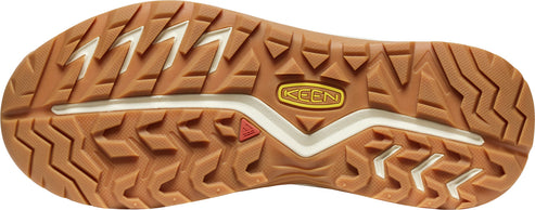 A shoe outsole with light tan and white treads and KEEN logo.
