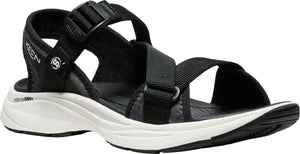 Black sandal with adjustable straps, white midsole and black outsole.
