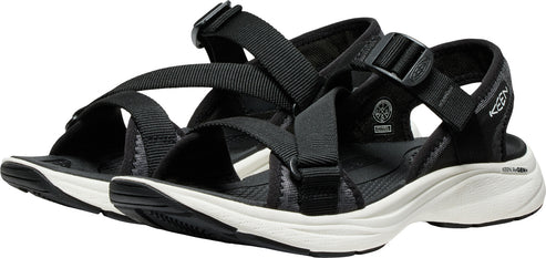 A pair of black sports sandals with adjustable straps and a white sole.